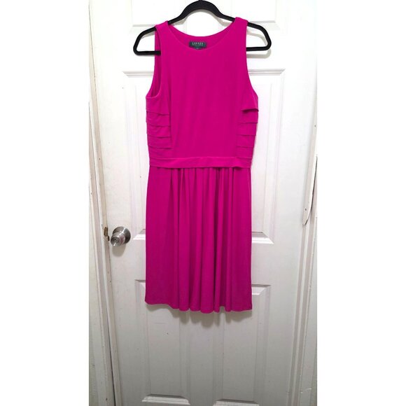 Ralph Lauren Women's Cocktail Sleeveless Fuchsia Pleated A-Line Dress Size 10 - Picture 2 of 8